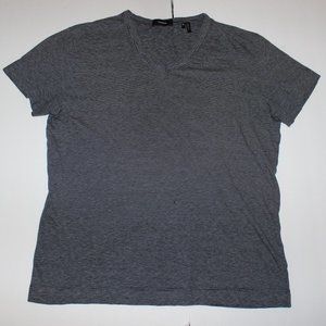 Theory Mens Size Medium Short Sleeve Stripe V-neck Shirt 100% Cotton Preowned